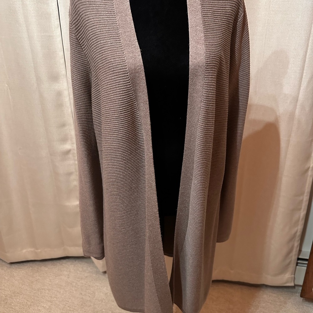 Women's Open-Front Taupe Cardigan Sweater
